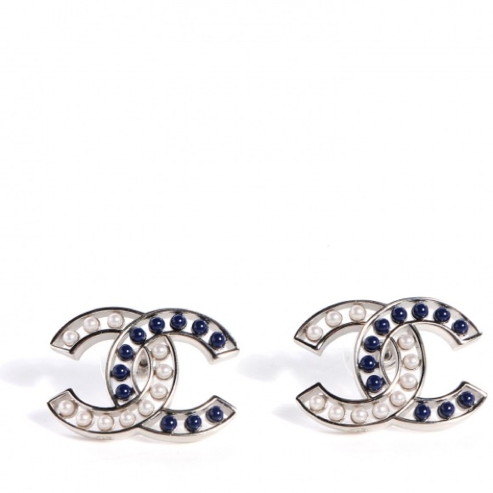 CHANEL navy & white CC logo earrings